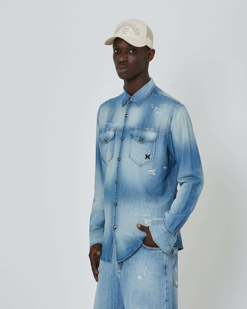Denim shirt with ripped effect