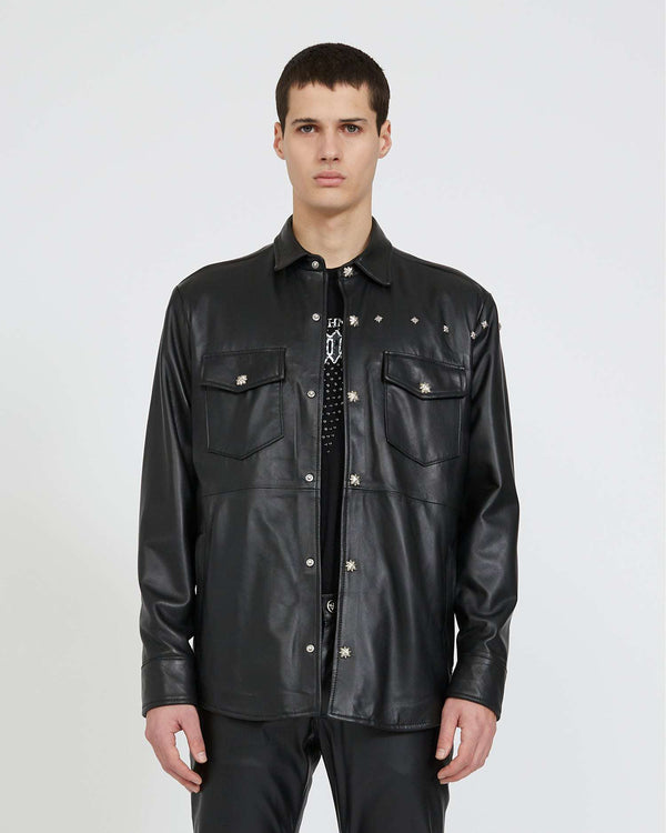 Leather shirt with clip closure