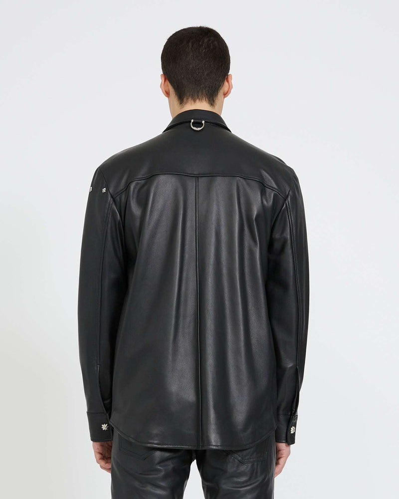 Leather shirt with clip closure