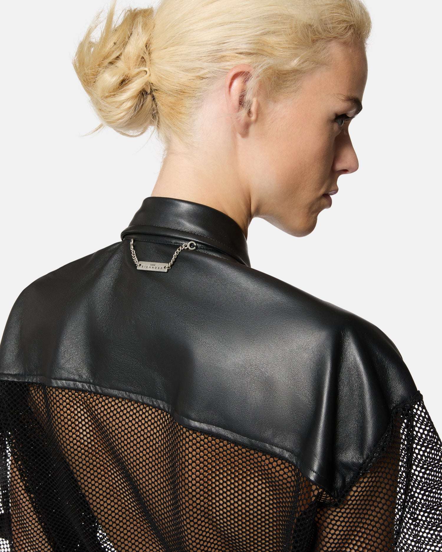 Camicia in rete con dettagli in pelle Camicia