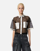 Camicia in rete con dettagli in pelle Camicia