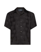 Black men's short-sleeved shirt with tone-on-tone pattern. Shirt