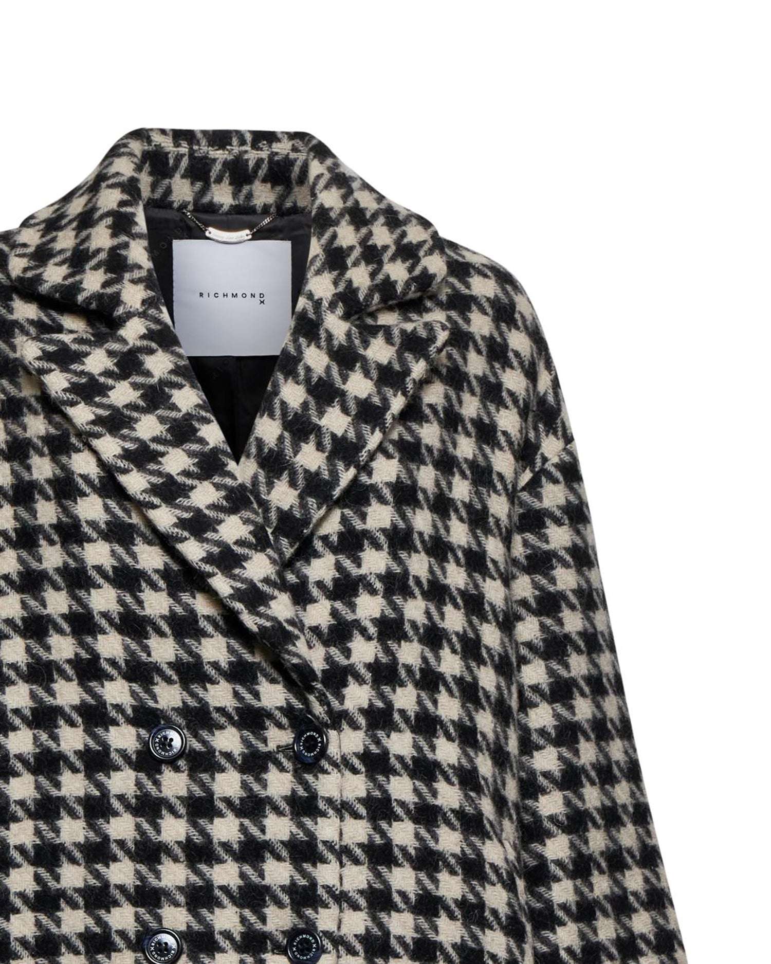 Double-breasted coat with houndstooth pattern – Iconic and refined style. Outerwear
