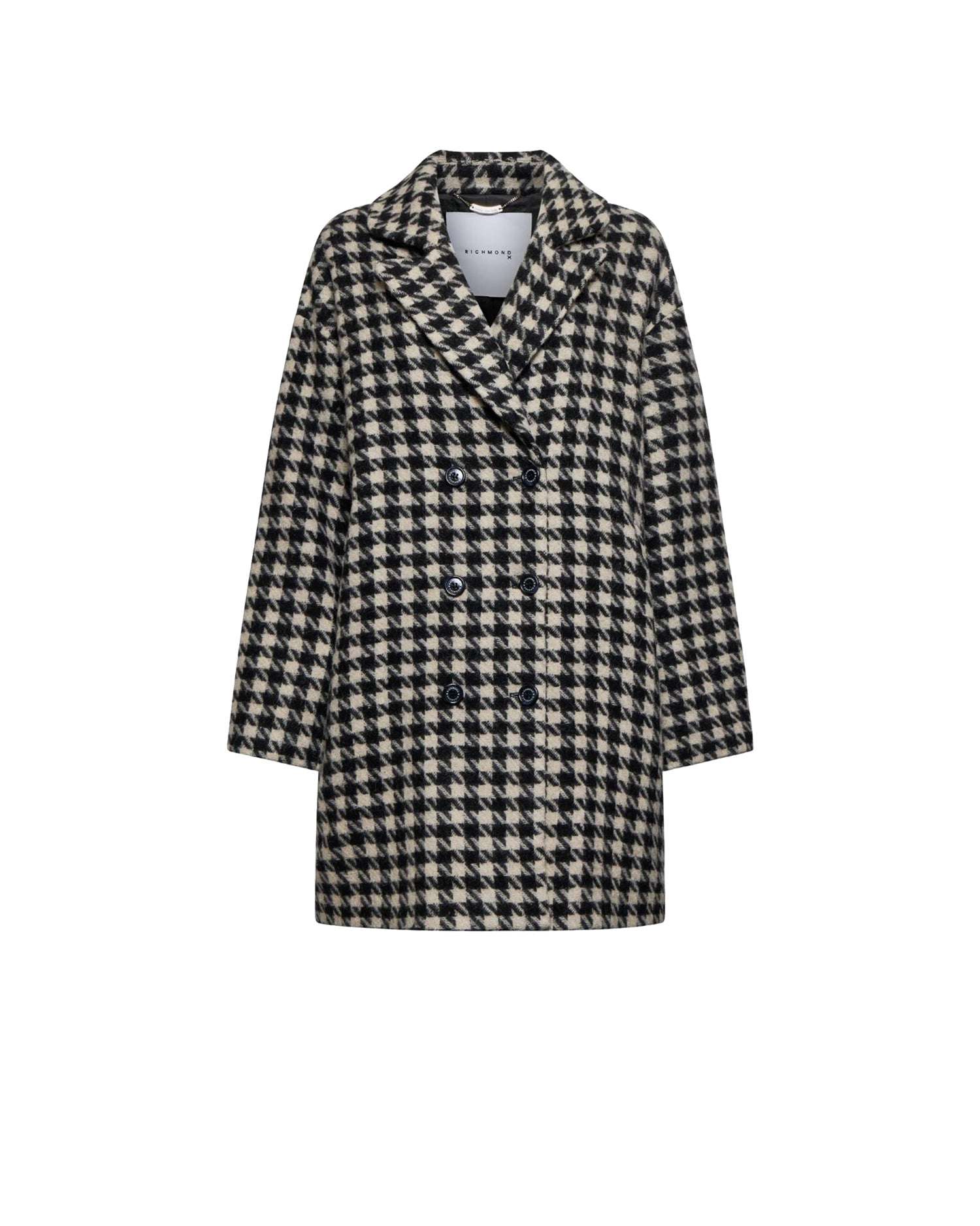 Double-breasted coat with houndstooth pattern – Iconic and refined style. Outerwear