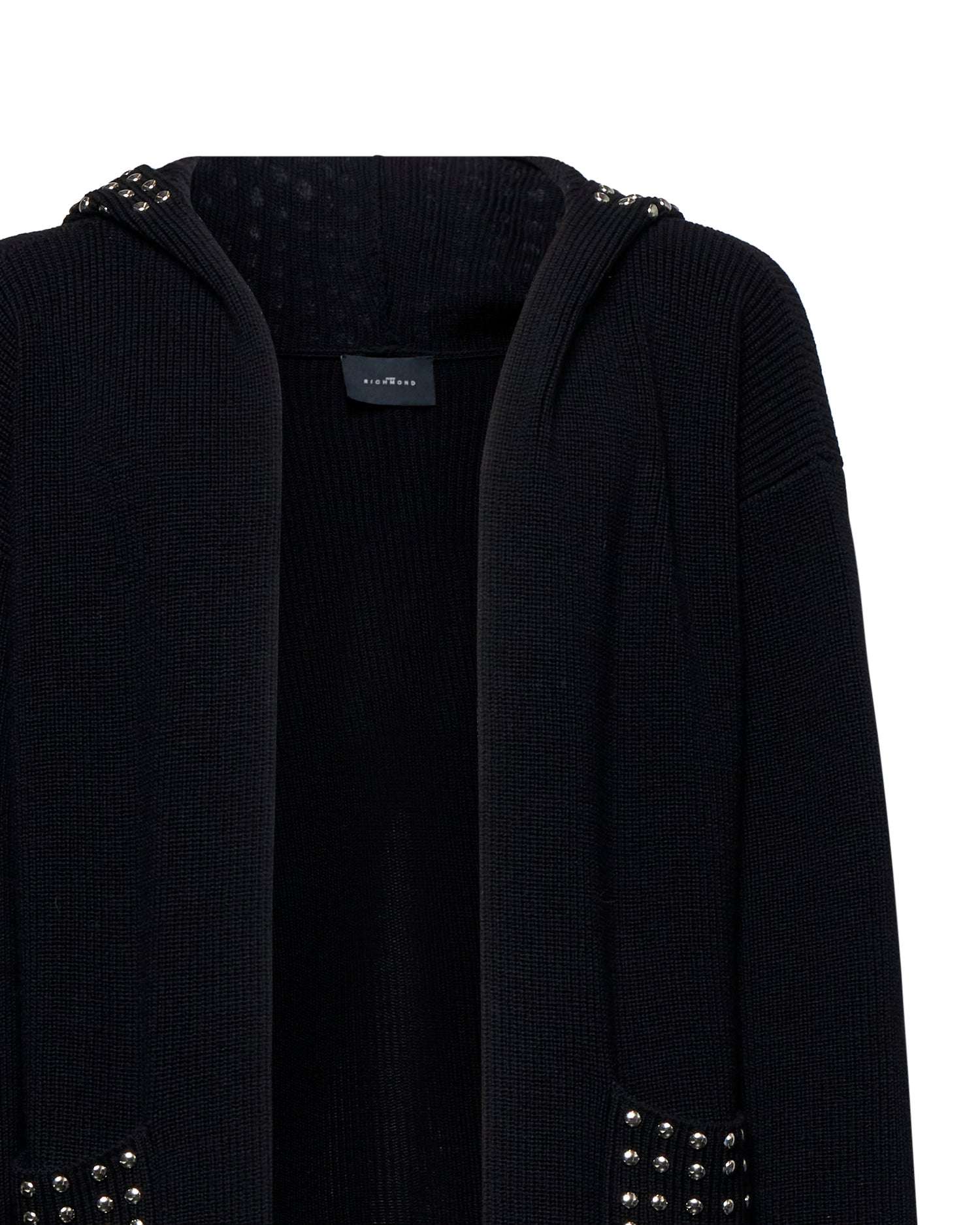 Cardigan uomo nero con cappuccio e dettagli metallici Cardigan