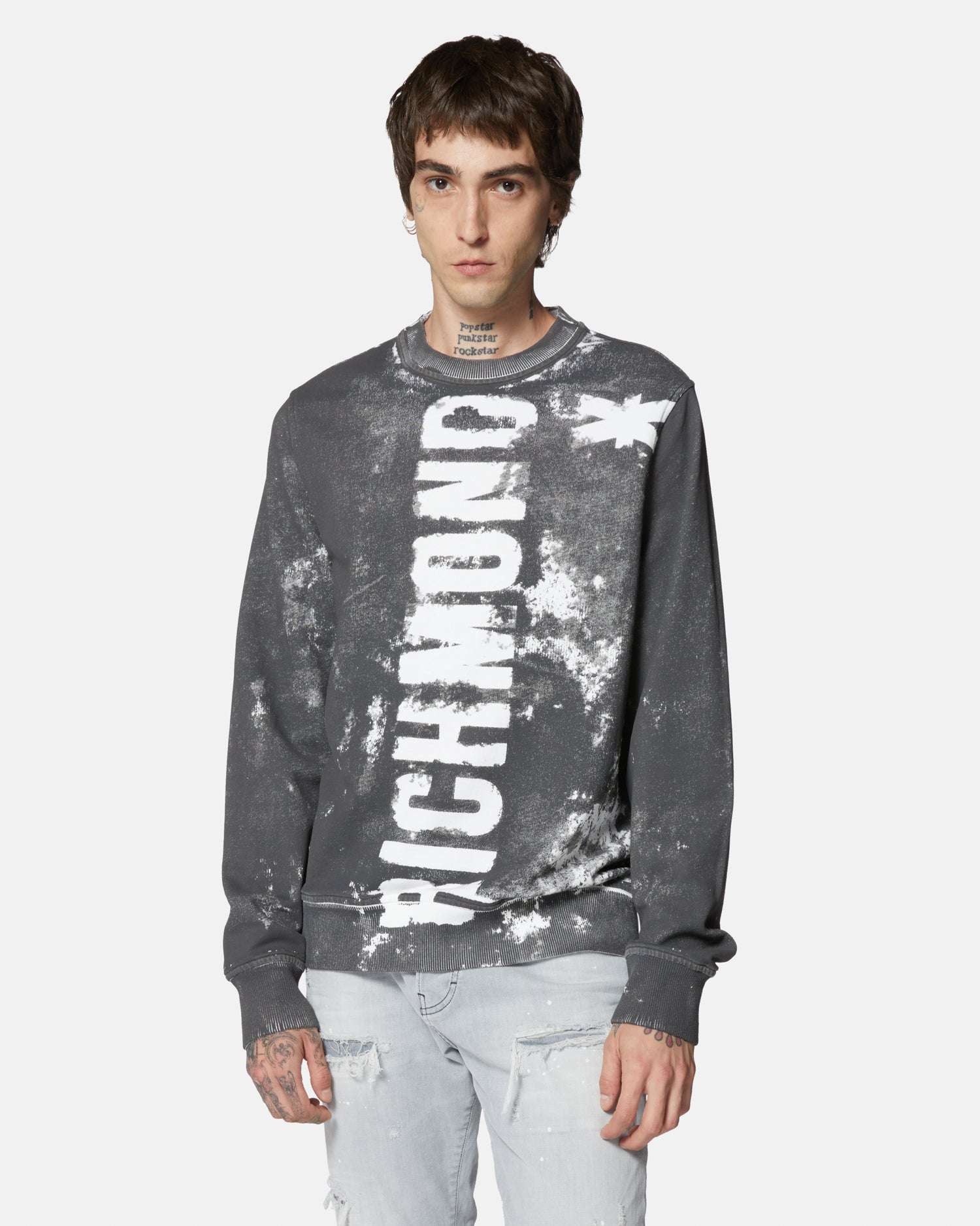 Felpa girocollo con stampa grafica effetto vintage Felpa