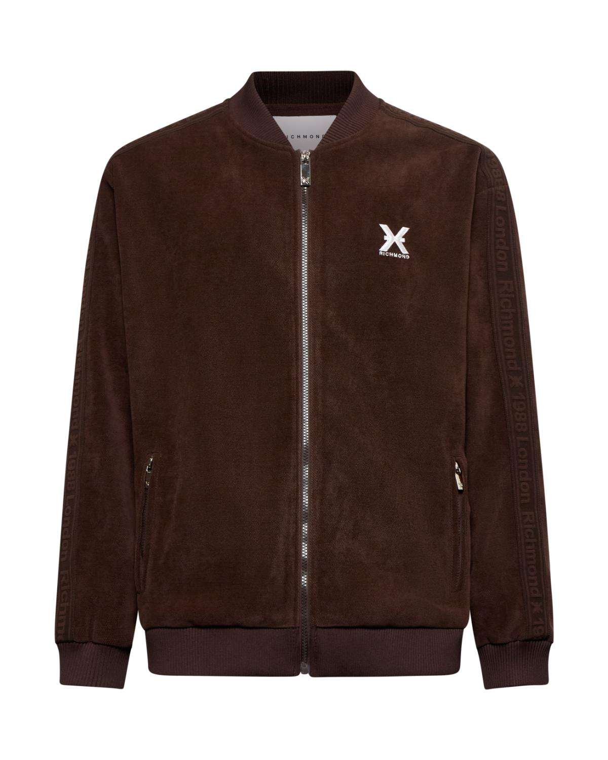 Felpa uomo marrone con zip e logo Richmond X Felpa