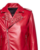 Biker jacket with decorated lapels and asymmetric zip Outerwear