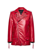 Biker jacket with decorated lapels and asymmetric zip Outerwear
