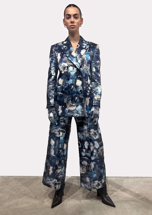 Blazer jacket with iconic runway denim-effect pattern
