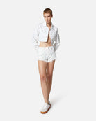 Giacca cropped in denim bianco con motivo trapuntato Capospalla