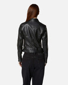 Giacca in ecopelle nera con collo alto e zip frontale Capospalla