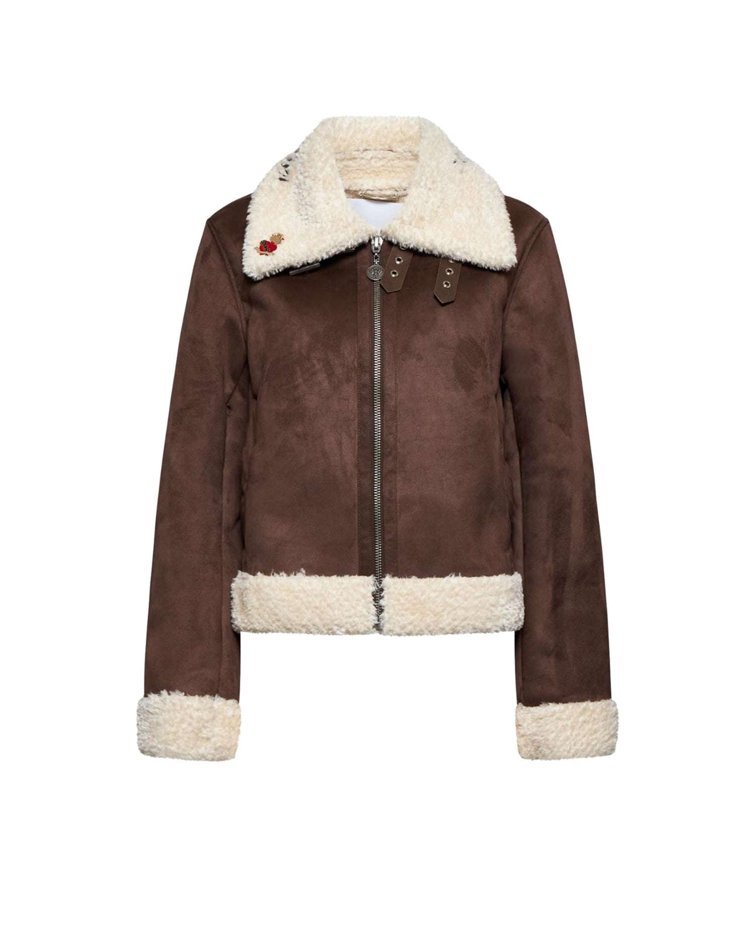 Short genderless jacket with shearling effect collar and front zip Outerwear