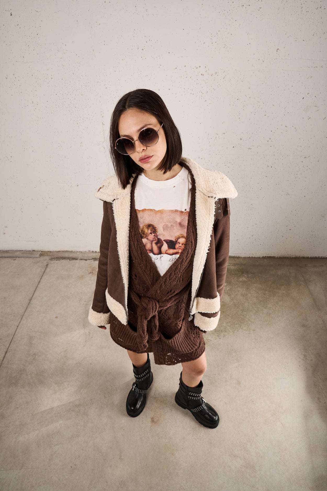 Short genderless jacket with shearling effect collar and front zip Outerwear