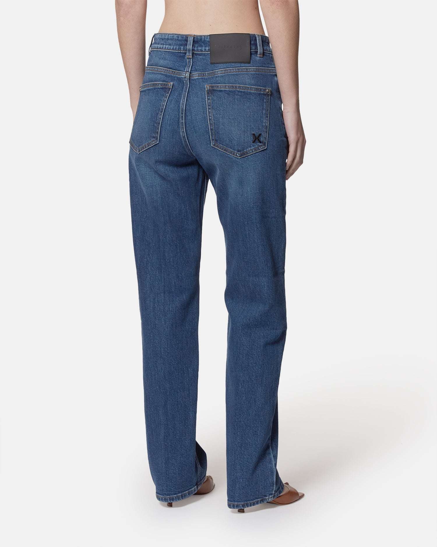 Jeans a gamba dritta blu medio con vita alta Jeans