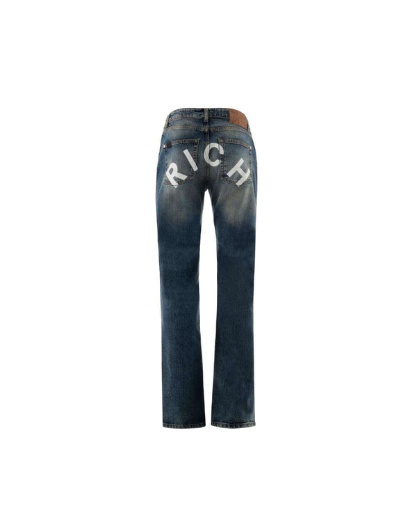 Jeans con effetto used con logo sul retro
