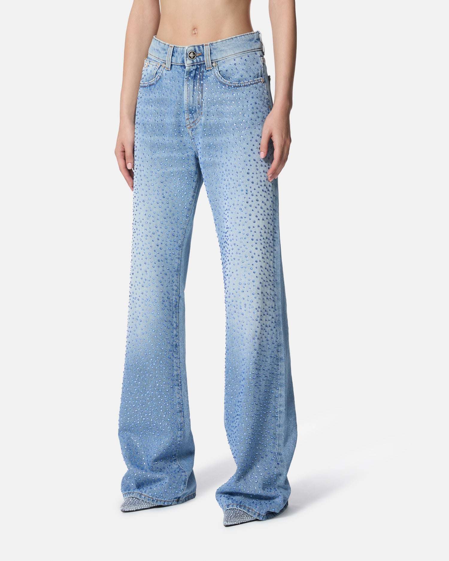 Jeans flare con strass e lavaggio chiaro Jeans