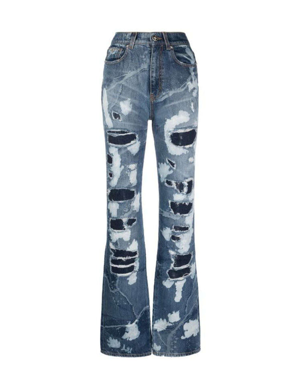 jeans gamba larga con pattern