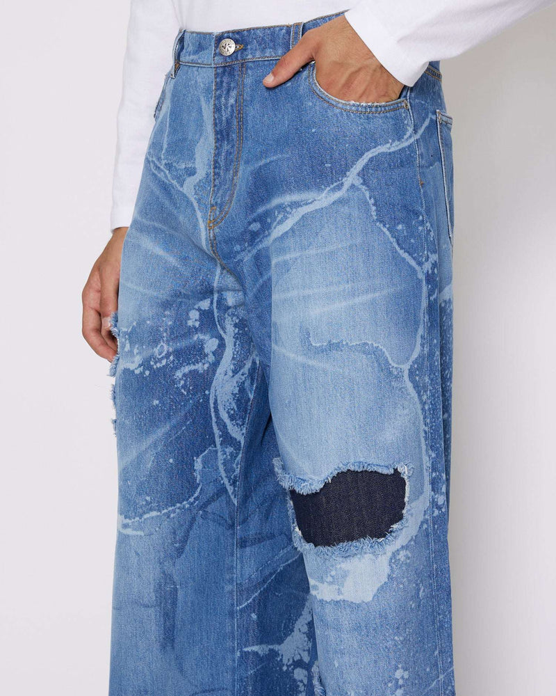 Wide leg jeans with front rips