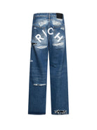 Iconic jeans with “RICH” lettering on the back and destroyed Jeans details