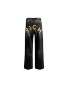 Jeans regular con lacerazione in nero e personalizzazione &amp;quot;RICH&amp;quot; glitter gold