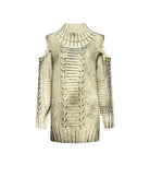 Off-the-shoulder sweater with woven knit