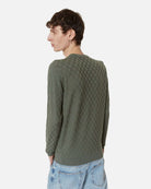 Crew-neck sweater with geometric knitting. Sweater