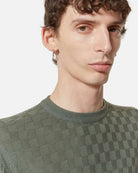 Crew-neck sweater with geometric knitting. Sweater