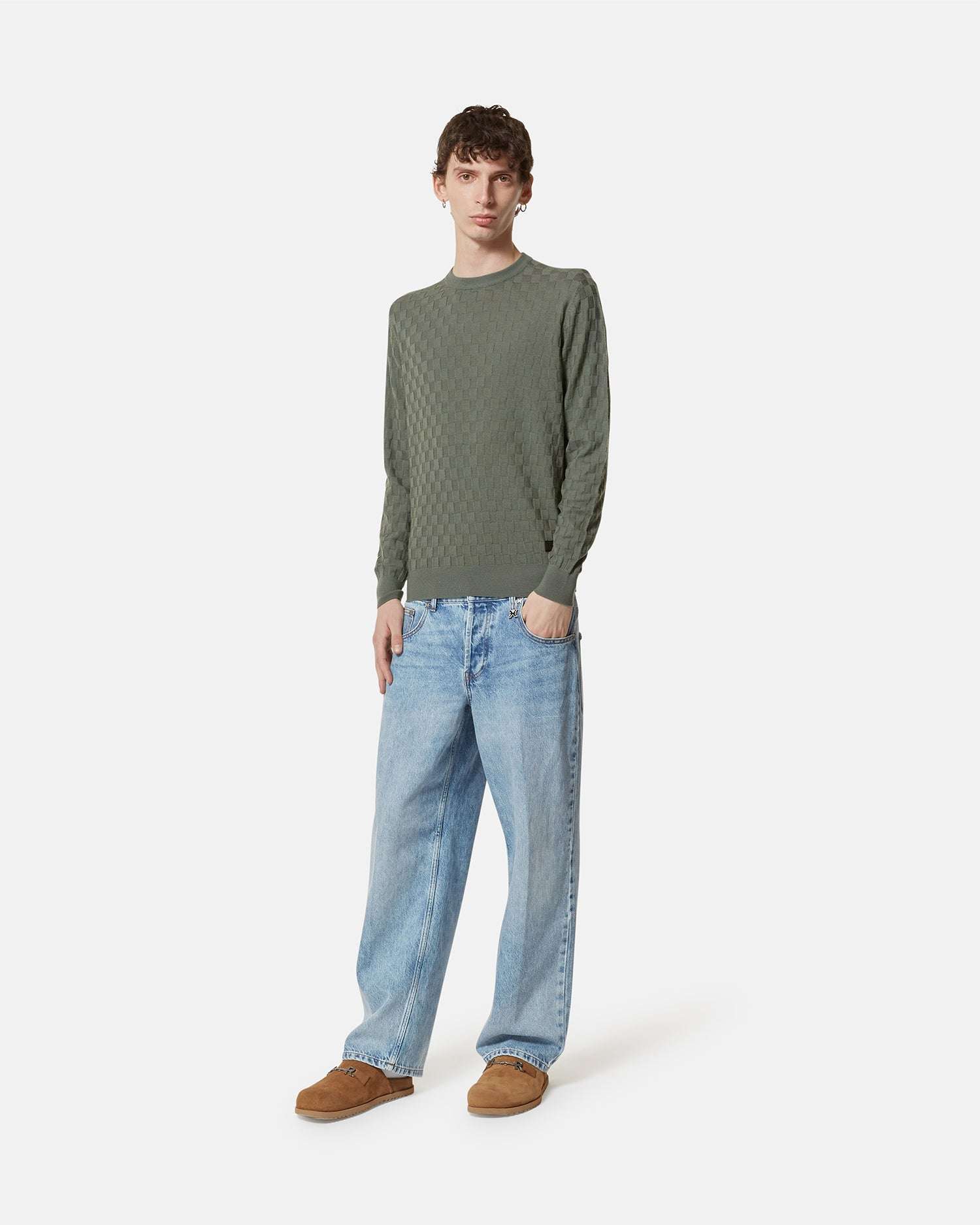 Maglione girocollo con lavorazione a maglia geometrica Maglia