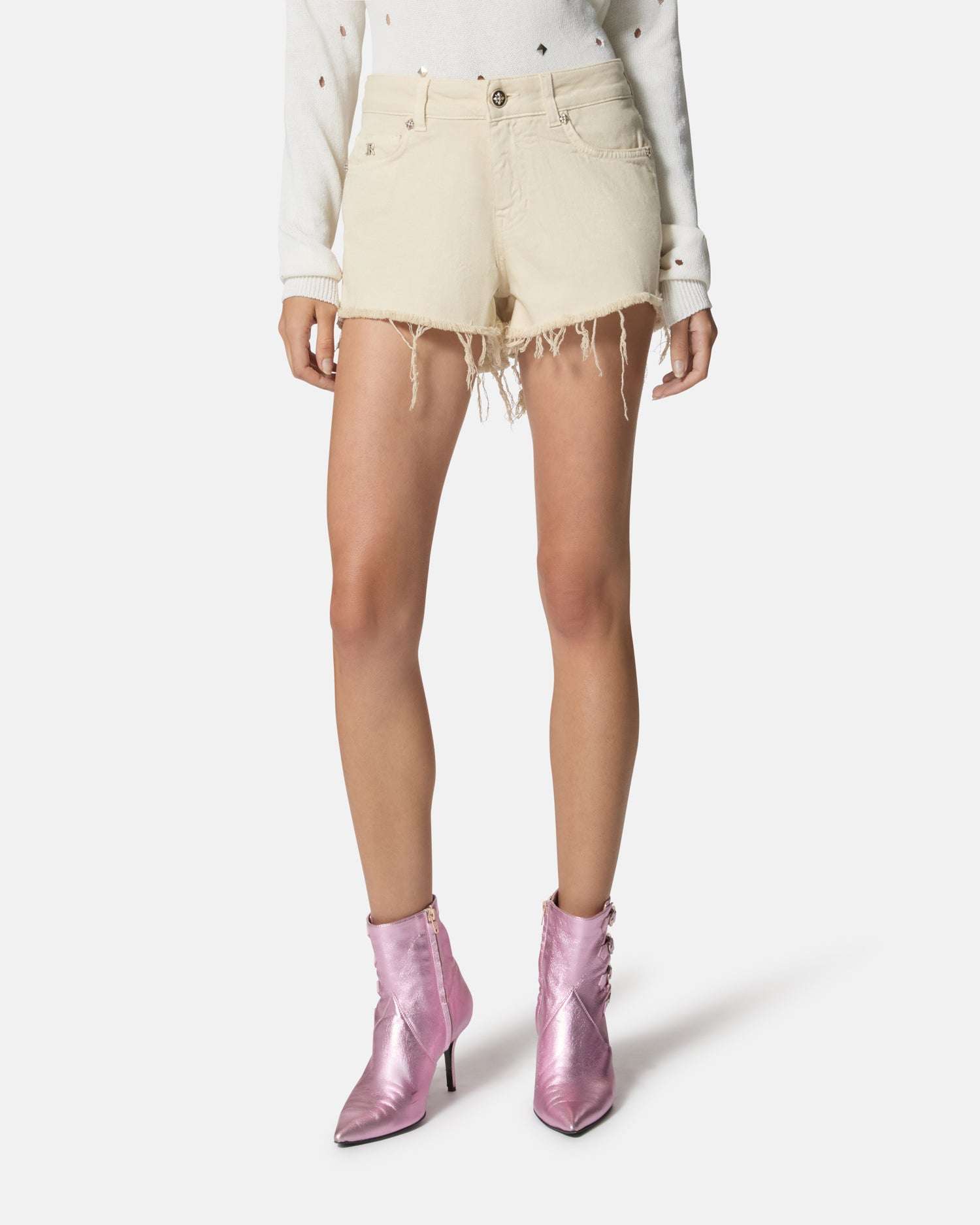 Pantaloncini beige con orlo sfilacciato Shorts