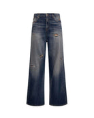 Pantalone a Gamba Ampia con Effetto Used Jeans