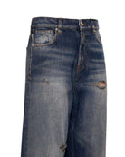 Pantalone a Gamba Ampia con Effetto Used Jeans