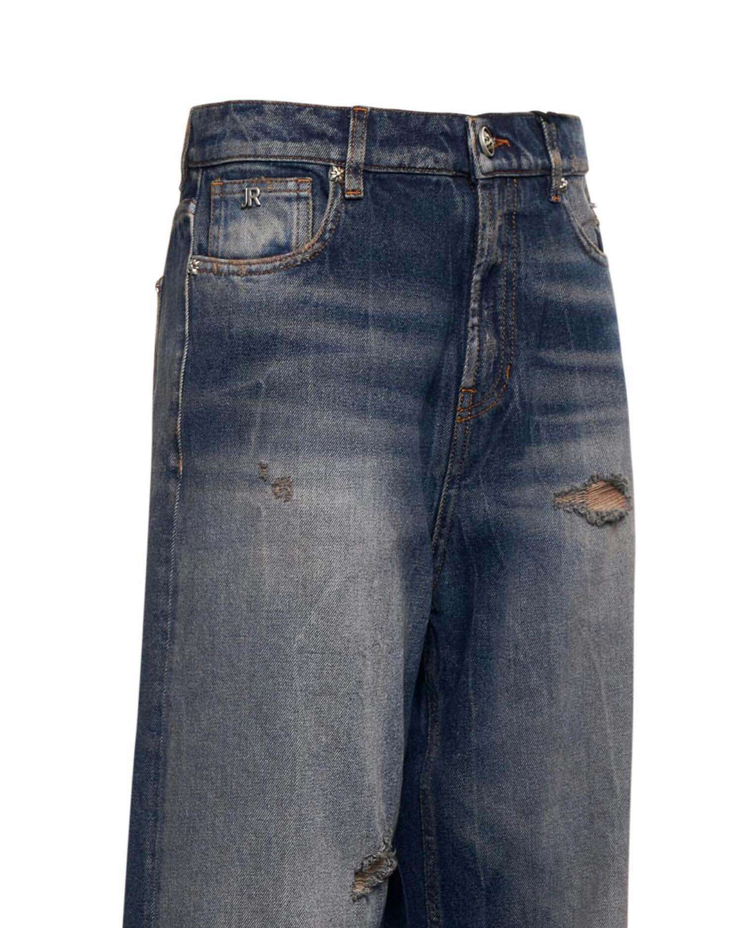Pantalone a Gamba Ampia con Effetto Used Jeans