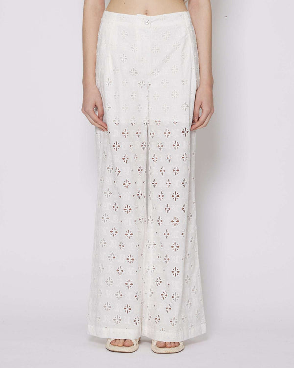 Trousers with tone on tone embroidery