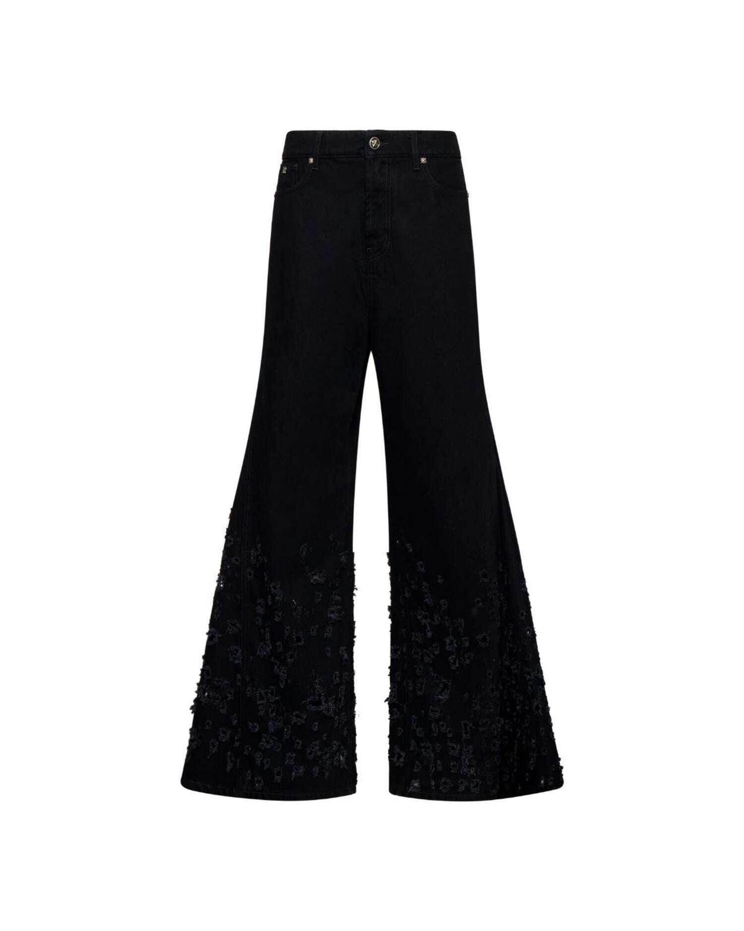 Pantalone uomo nero a zampa con dettagli decorativi Jeans