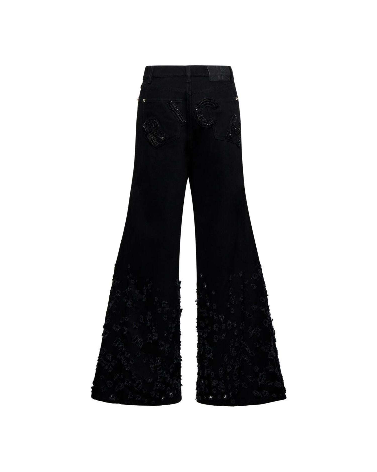 Pantalone uomo nero a zampa con dettagli decorativi Jeans