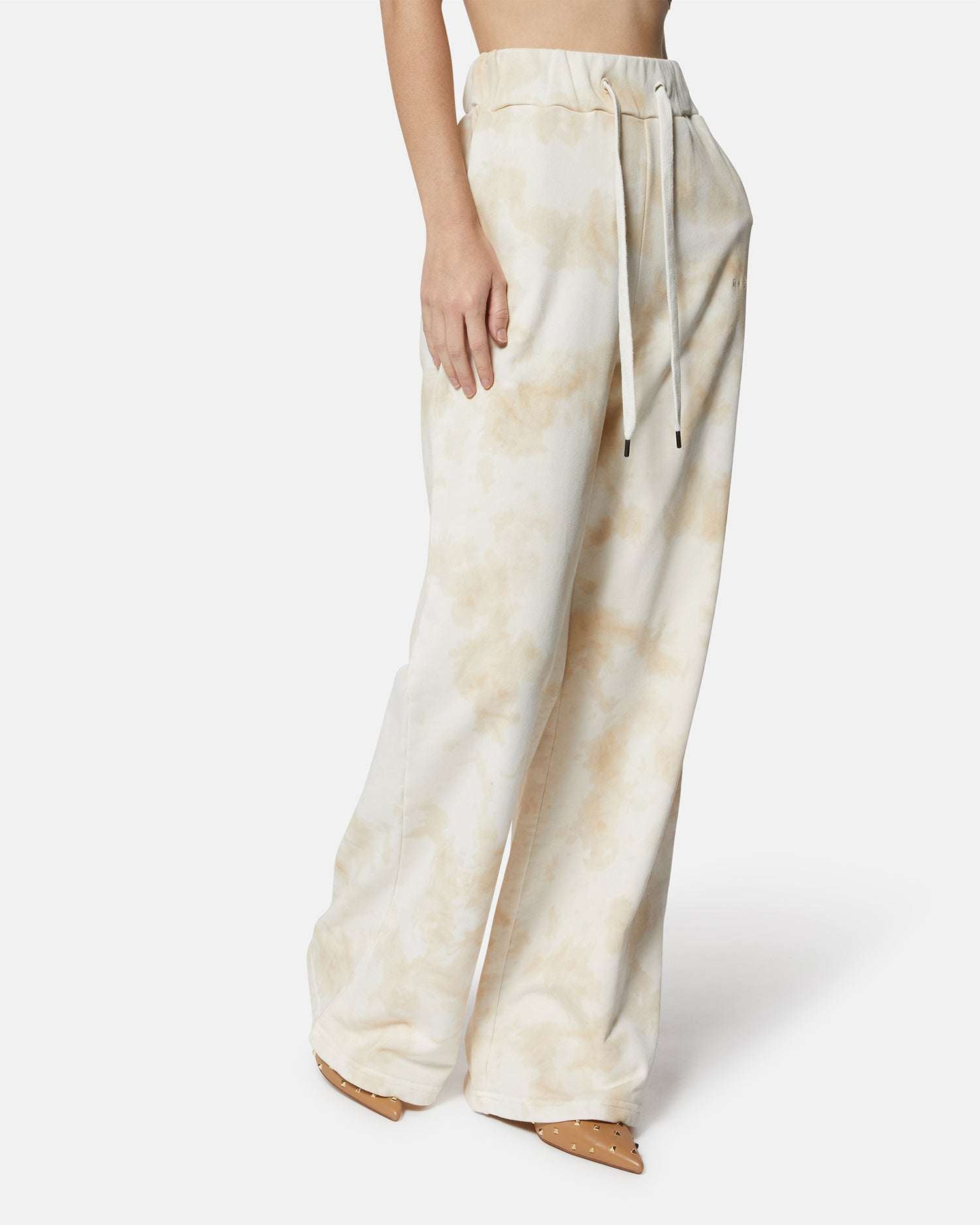 Pantaloni ampi tie-dye beige con vita regolabile Pantaloni