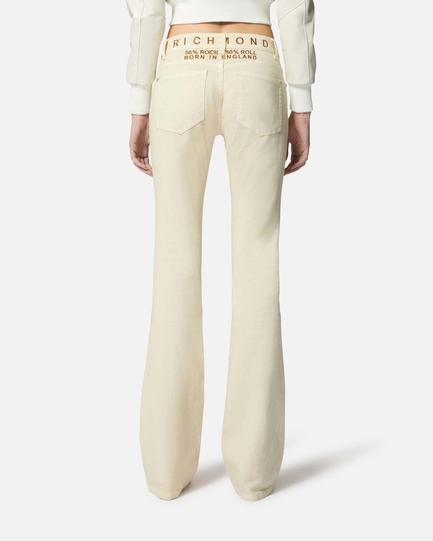 Pantaloni beige a zampa con vita alta Pantaloni