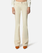 Pantaloni beige a zampa con vita alta Pantaloni