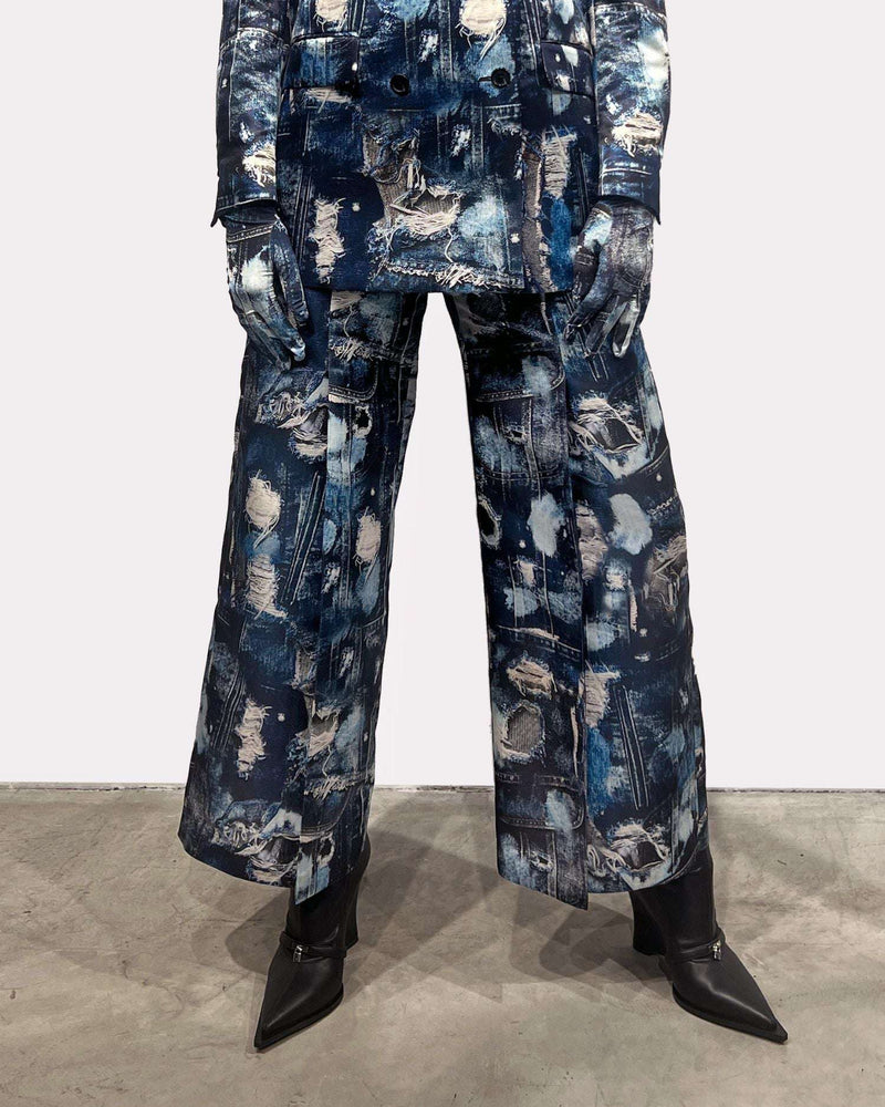 Pantaloni cropped con pattern effetto denim iconico di sfilata Pantaloni