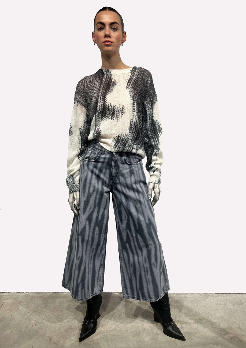 Pantaloni cropped in 100% cotone con pattern allover Jeans