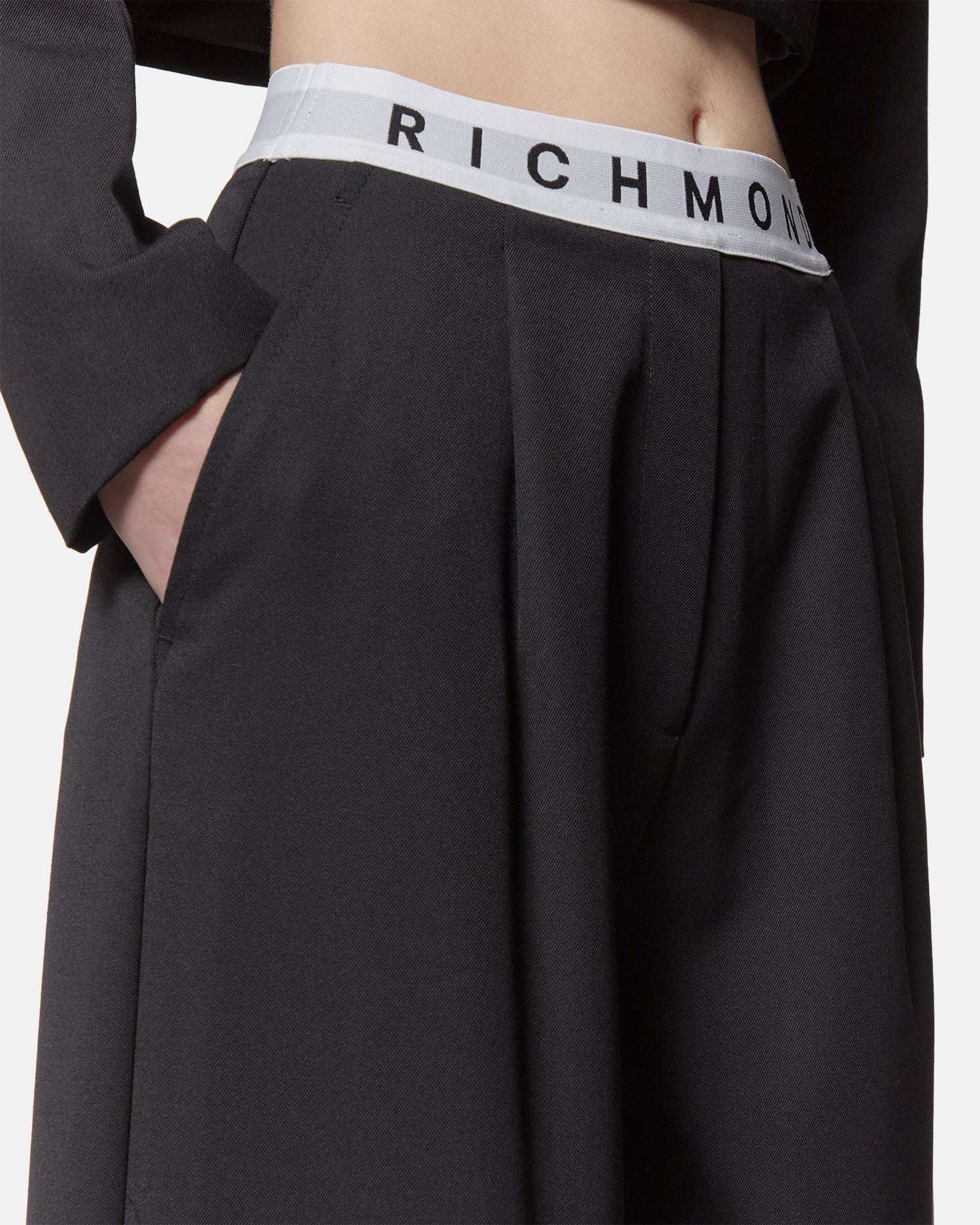 Pantaloni neri a gamba larga con vita elastica logo Richmond X Pantaloni