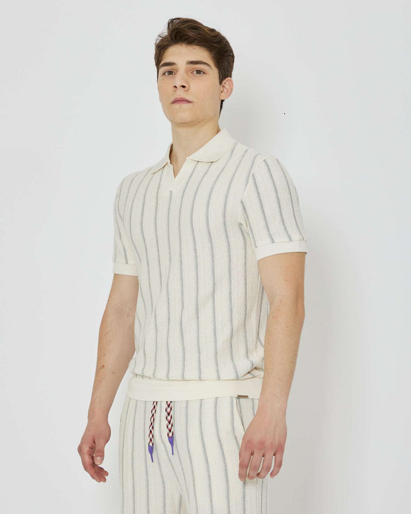 Polo with stripes and V-neck
