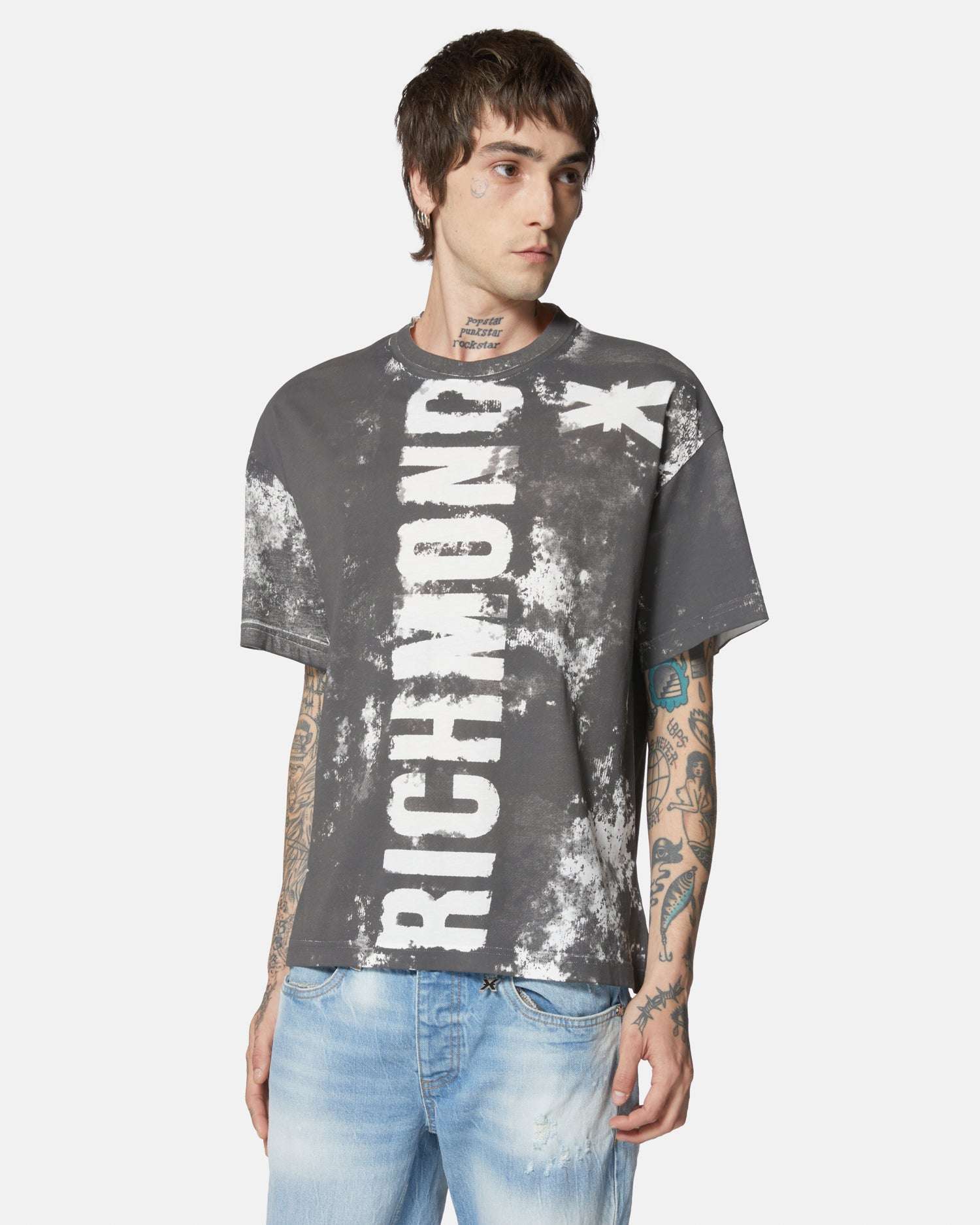 T-shirt a maniche corte con stampa effetto vintage e logo T-shirt