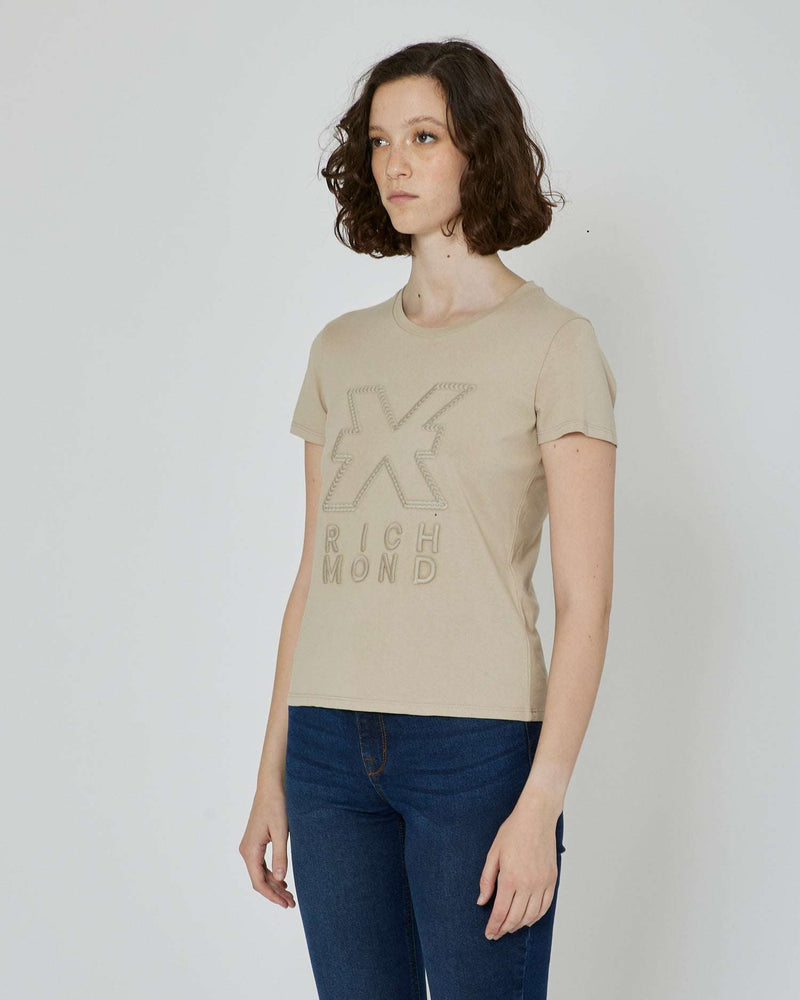 T-shirt with applied print on the front