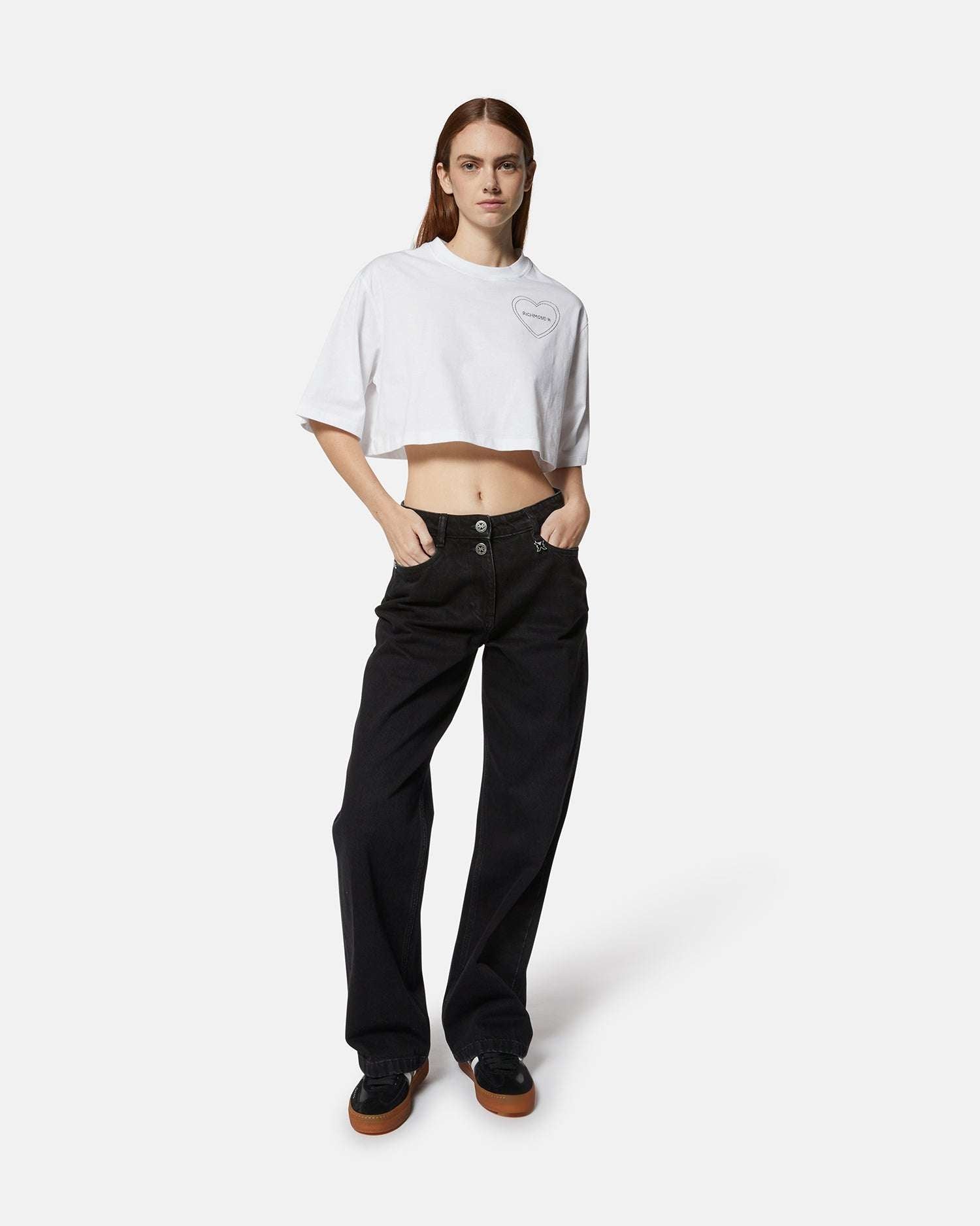 T-shirt da donna crop in 100% cotone con ricamo T-shirt