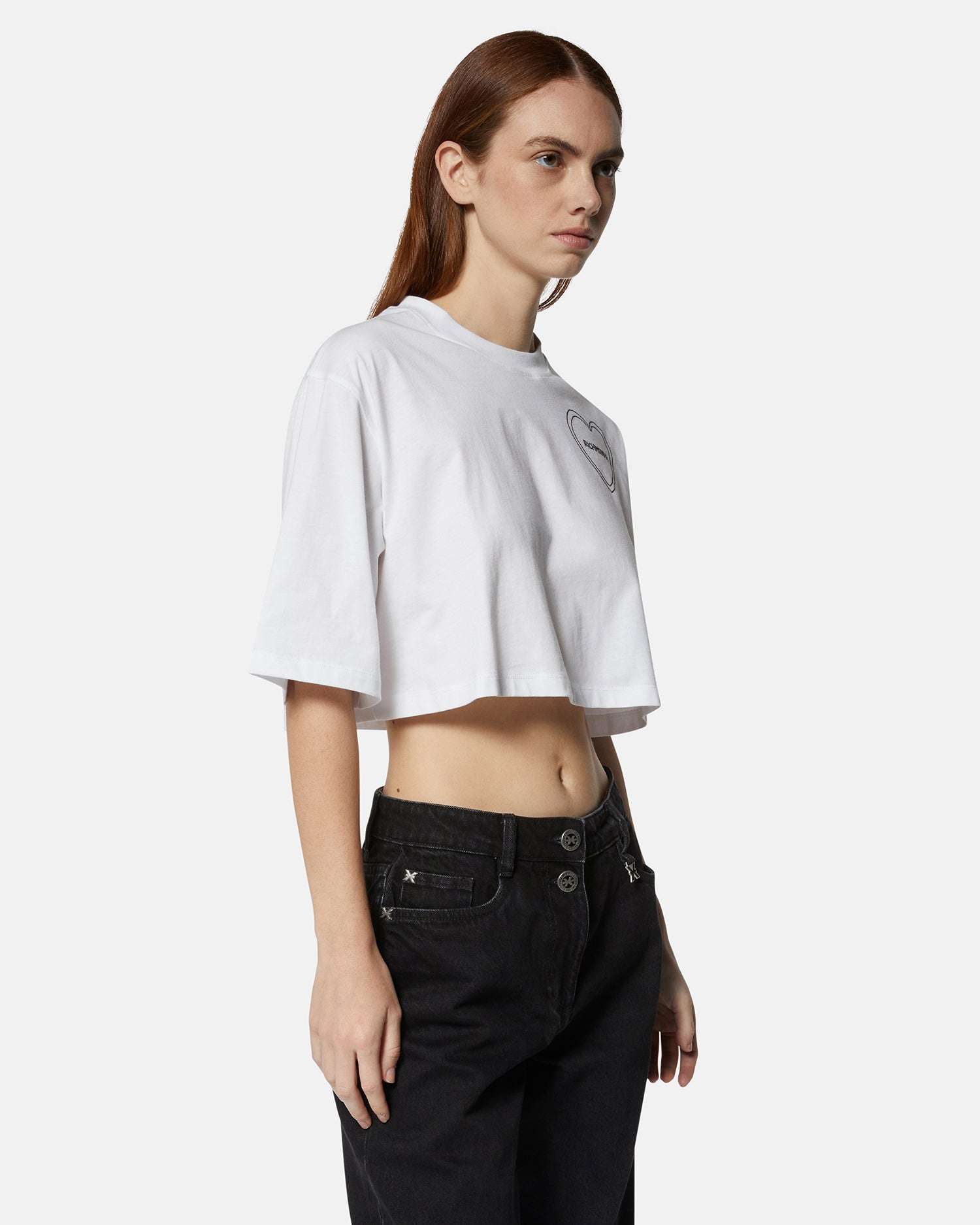 T-shirt da donna crop in 100% cotone con ricamo T-shirt