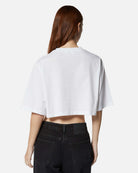 T-shirt da donna crop in 100% cotone con ricamo T-shirt