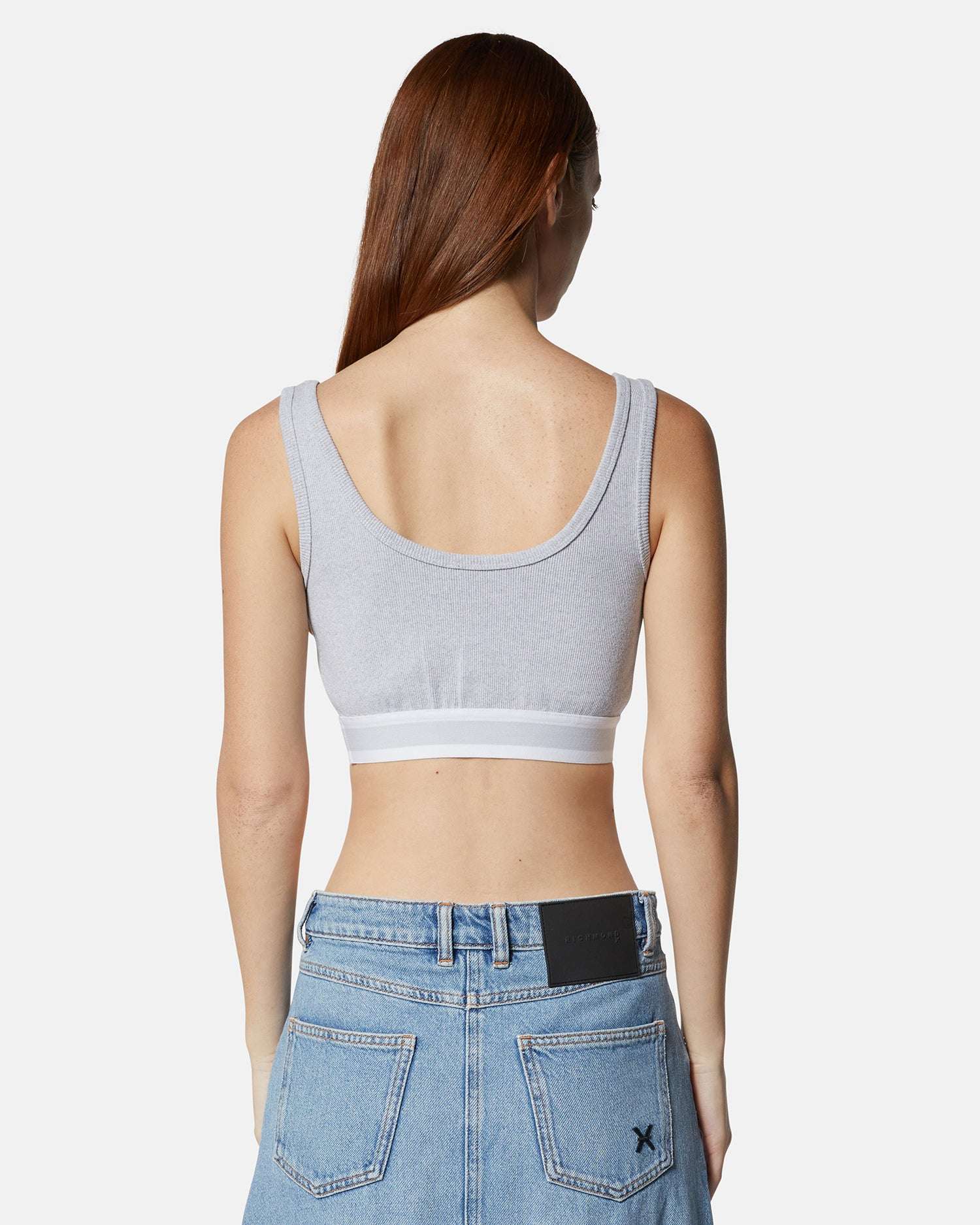 Top corto grigio con fascia elastica e logo Richmond X Top