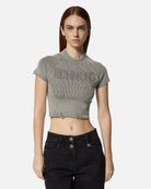 Top cropped a costine grigio con maniche corte T-shirt